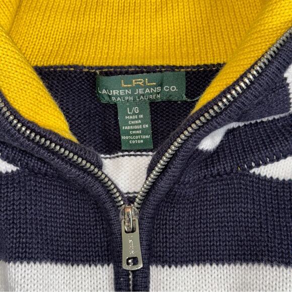 Ralph Lauren Women's Sweater Quarter Zip Navy White Stripe Pullover Size L - Picture 5 of 5